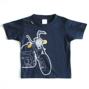 バイクのイラストがプリントされた黒い子供用Tシャツ